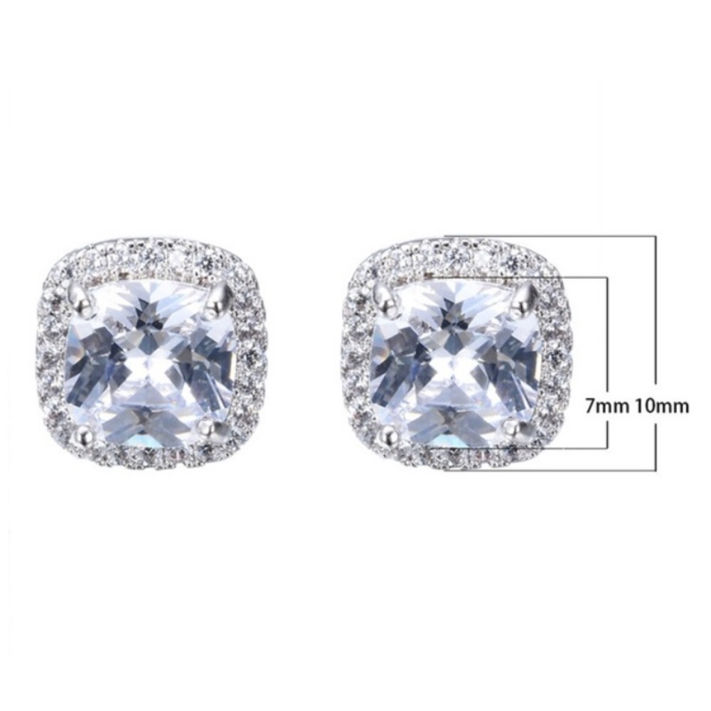 White Sapphire Halo Stud Earrings - Picture 5 of 5